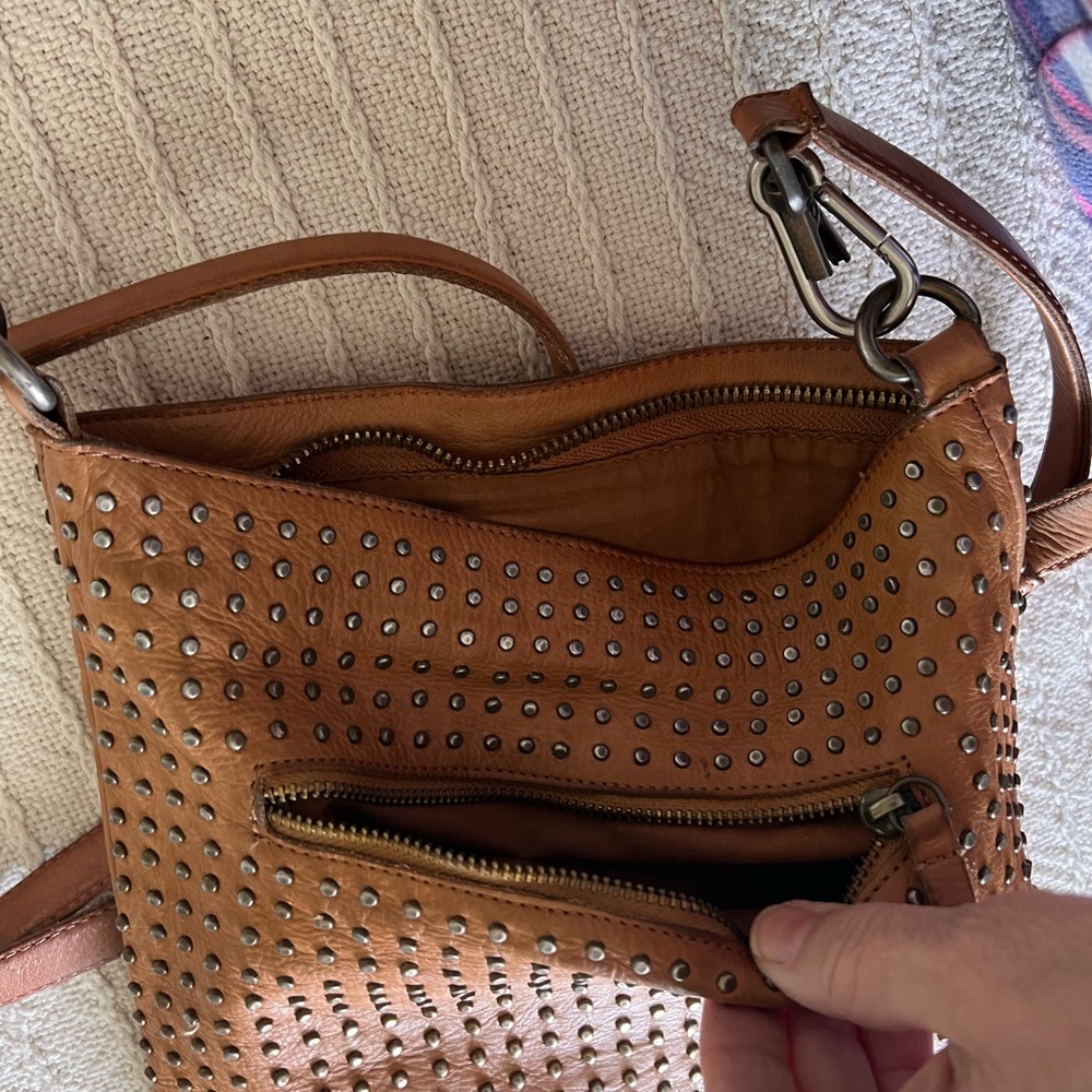 Studded Brown Leather Crossbody Bag